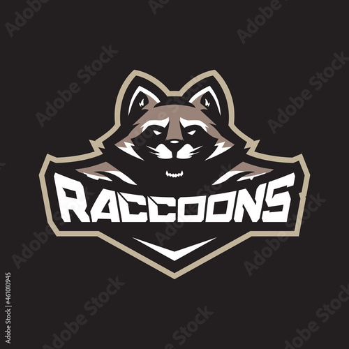 Raccoon mascot logo design vector with modern illustration concept style for badge, emblem and t shirt printing. Angry raccoon illustration for sport and esport team.