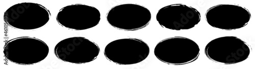 set of vector oval brush painted ink stamp circle banner on white background