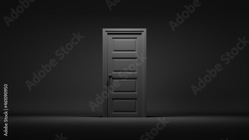 3d render, closed door in a dark room, black background. Architectural interior element. Modern minimal concept