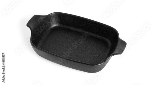The baking dish is isolated on a white background. Empty casserole dish.