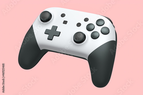 Realistic white joystick for video game controller on pink background