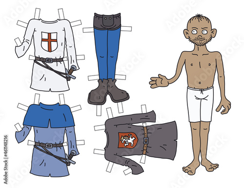 The paper doll funny historical noble warrior with cutout clothes