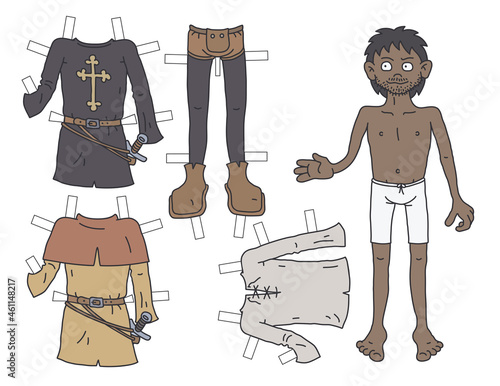 The paper doll funny historical warrior with cutout clothes