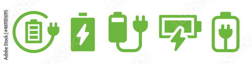 Charging battery power icon set. Charger symbol vector illustration.