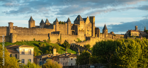 Fortifications Carcassonne in the light of the setting sun