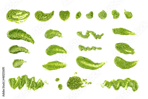 Pesto sauce spread or blob isolated on white background