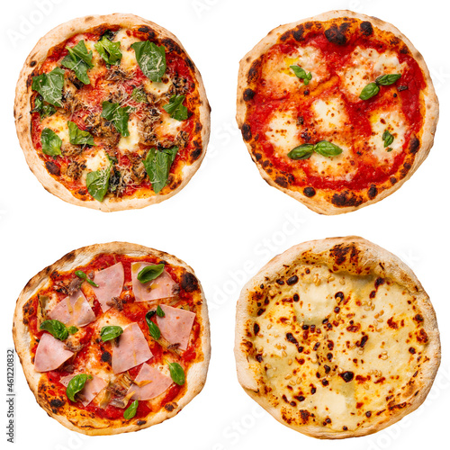 Set of delicious neapolitan pizza isolated on white background