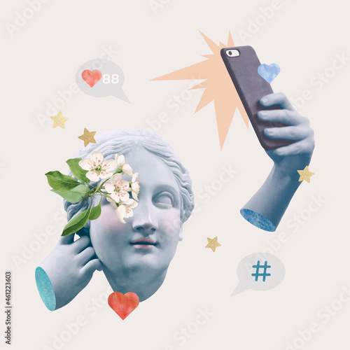 Creative social media blogger vector Greek statue media mix post