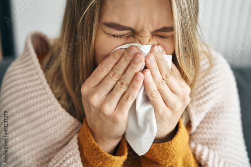 Woman having a very heavy flu