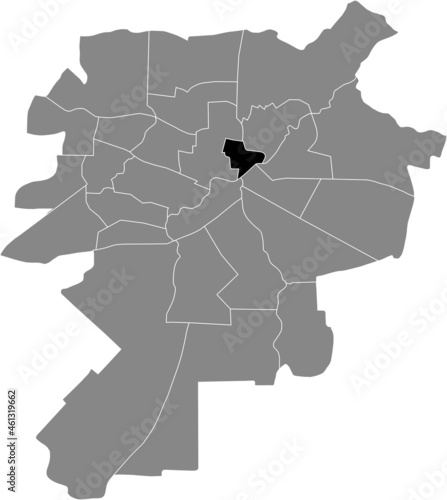 Black location map of the Stare Miasto district inside gray urban districts map of the Polish regional capital city of Lublin, Poland