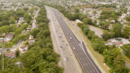 Long exposure shot taken with a drone over the Southern State Parkway on Long Island, New York, USA