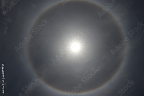 Sun halo or known as solar halo found in India in the noontime with a beautiful rings pattern around the sun