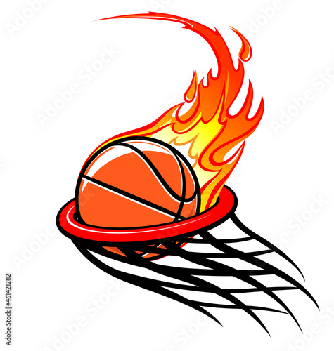flaming basketball through hoop logo