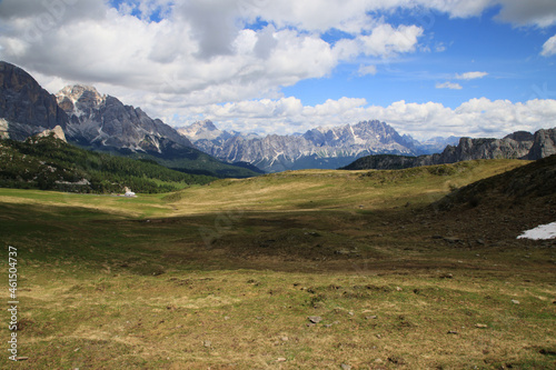 Landscape of the Dolomites along the path between the Giau pass and Mount Formin