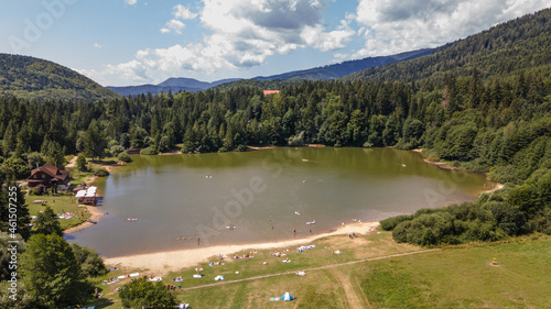 Aerial view of the Krpacovo reservoir in the village of Dolna Lehota in Slovakia