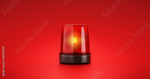 Red emergency siren urgency alert and security police attention light signal or beacon flash ambulance rescue danger alarm sign on car warning background with traffic glowing bulb accident. 3D render.