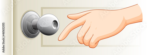 Hand with door knob on white background