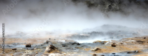 Steaming fumarole in geothermal area of Hverir, Iceland