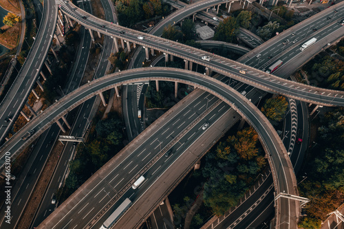 Vehicles Driving on a Spaghetti Junction Interchange in the UK at Sunset