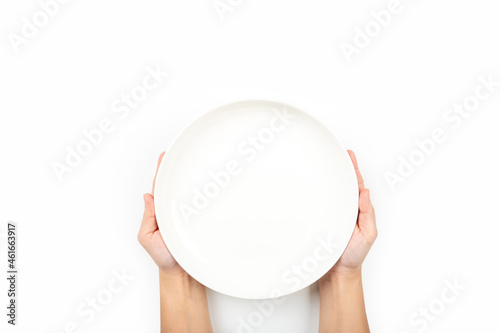 Hands holding a dish ceramic isolated on white background