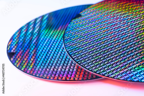 Silicon wafer with chips isolated on white background