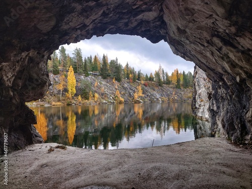 Underground marble mines covered with water in Ruskeala Karelia Russia