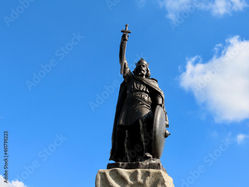 Monument of king Alfred the Great of Wessex, located in Winchester, Hampshire, England