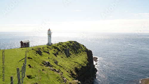 Akraberg lighthouse on Suðuroy Island in the Faroe Islands of Denmark.