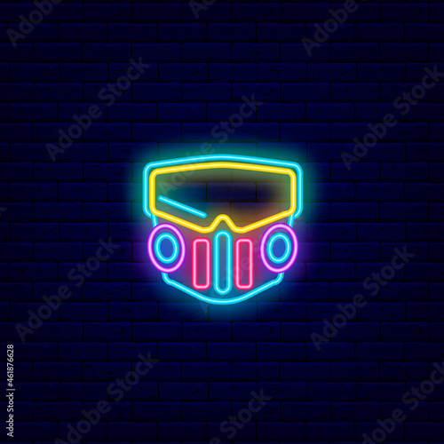 Cyberpunk face mask neon icon. Future with robot technology. Isolated vector stock illustration