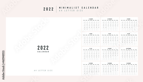 Calendar 2022 Trendy Minimalist Style. Set of 12 pages desk calendar. 2022 minimal calendar planner design for printing template. vector illustration