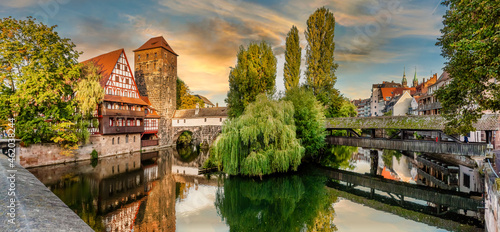 Nuremberg (Nürnberg), Henkersteg and Maxbrücke on a warm sunny autumn day