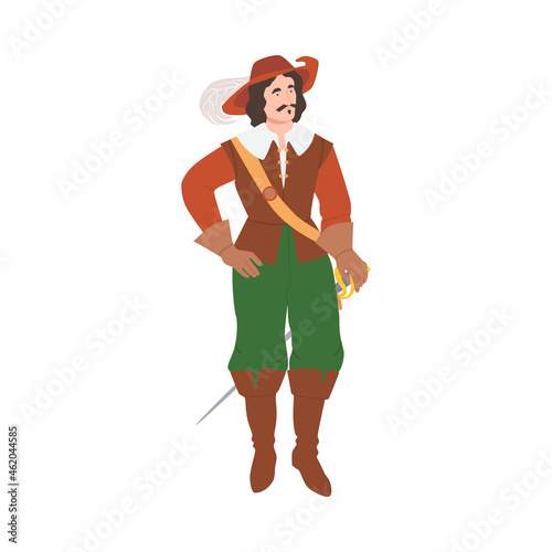 Man in historical costume of 18th century. Baroque and Rococo fashion cartoon vector illustration