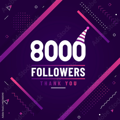 Thank you 8000 followers, 8K followers celebration modern colorful design.