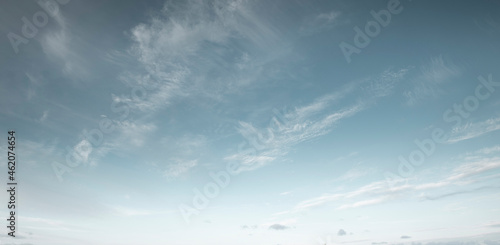 Panorama of blue sky with cirrus clouds