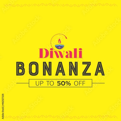 Template of Diwali Bonanza Upto 50% off, Creative Design of Diwali Bonanza