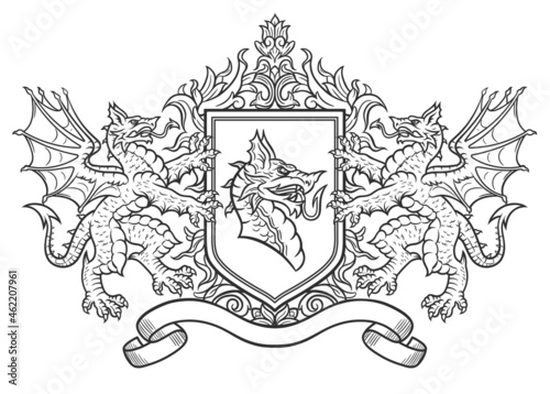 Vector coat of arms with dragons