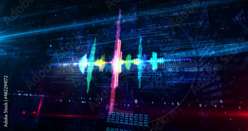 Audio spectrum music neon sign abstract concept 3d illustration