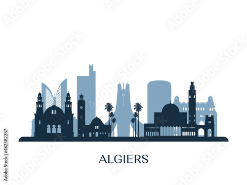 Algiers skyline, monochrome silhouette. Vector illustration.