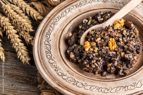 kutia, wheat Traditional christmas ceremonial grain dish. banner, menu, recipe place for text