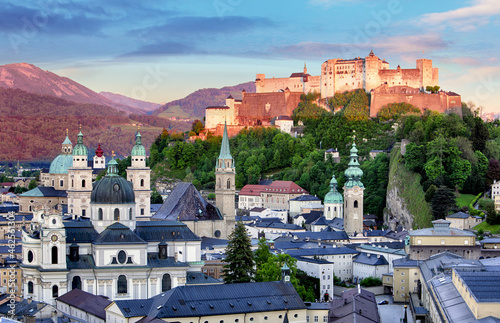 Salzburg skyline with Festung Hohensalzburg, Salzburger Land, Austria