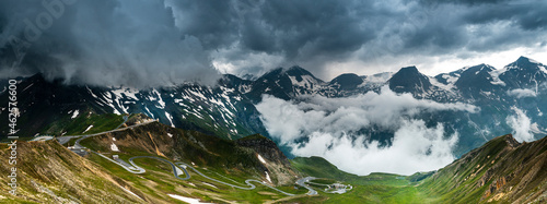 Panoramic High Alpine Road Grossglockner in Dramatic Mountains