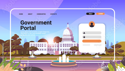 government portal website landing page template cityscape background horizontal copy space