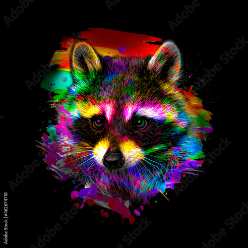 raccoon with creative colorful abstract element on background