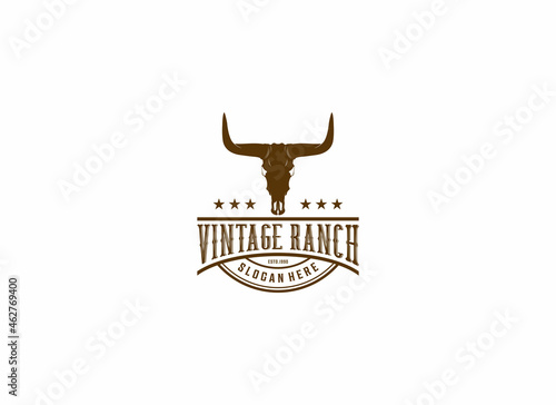 vintage ranch logo template with farm animal head illustration