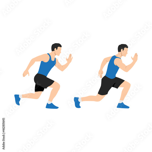 Man doing Alternating lunge jump exercise. Flat vector illustration isolated on white background