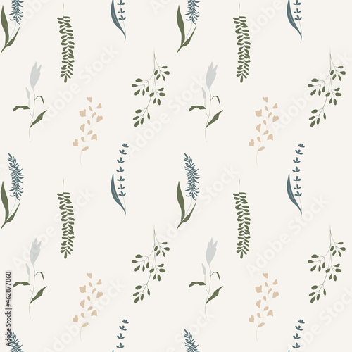Botanical floral seamless pattern. Hand-drawn meadow flowers and leaves on a light background perfect for scrapbooking, greeting cards, wrapping paper