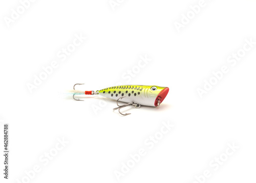 One top water popper fishing lure isolated on white background