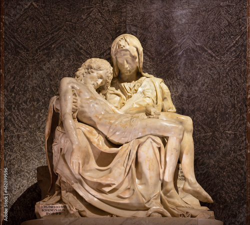 ROME, ITALY - SEPTEMBER 1, 2021: The statue of Pieta in church Santa Maria dell Anima by Lorenzo Lotti (nickname Lorenzetto - 1490 - 1541) as the copy of Michlangelo work in st. Peters basilica.