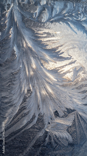 Winter pattern of frost on the window glass