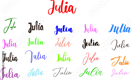 Julia Girl Name in Multiple Font Styles Typography Text